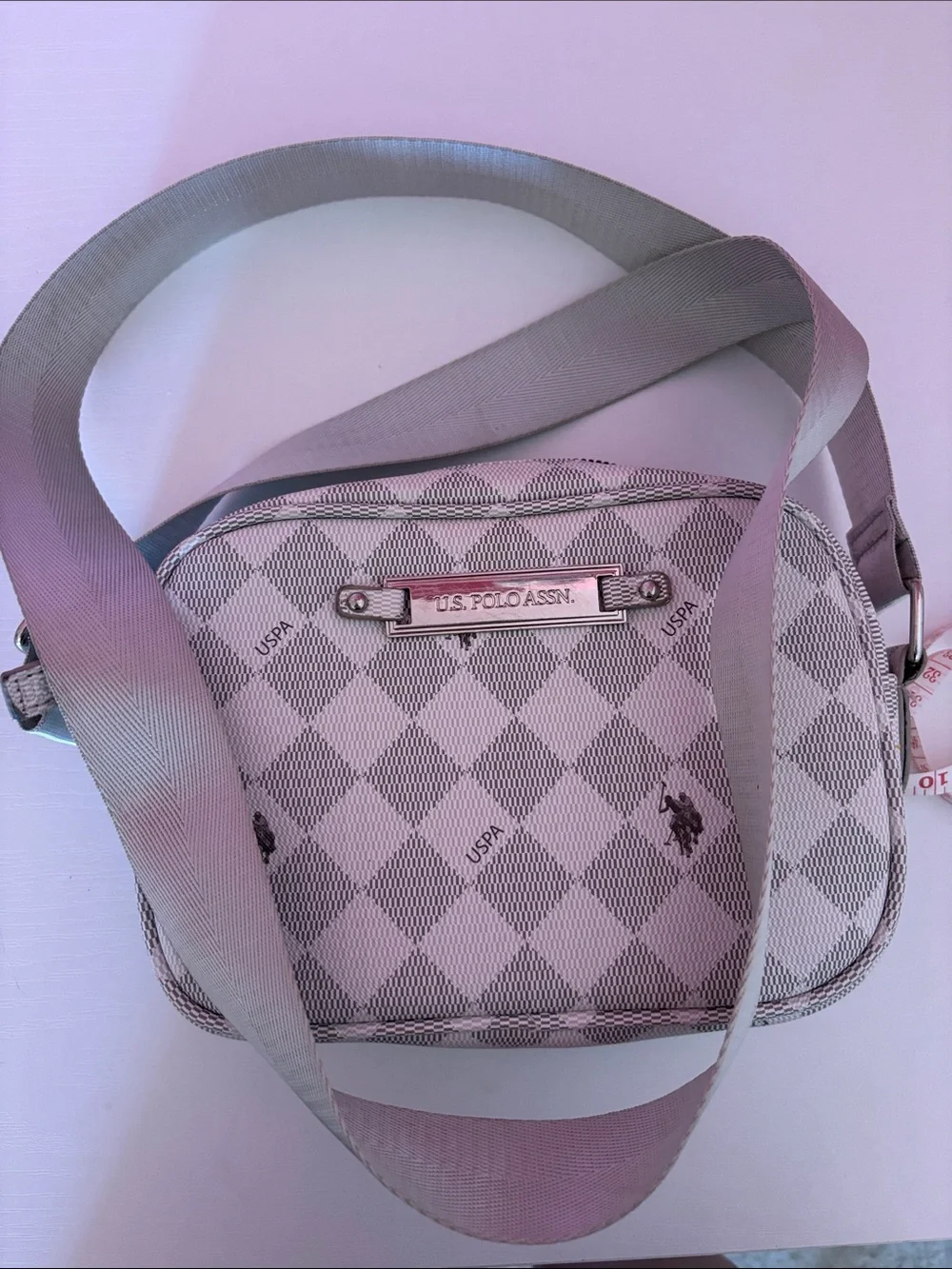 U.S. Polo Assn. Cream and Gray Check Crossbody Bag